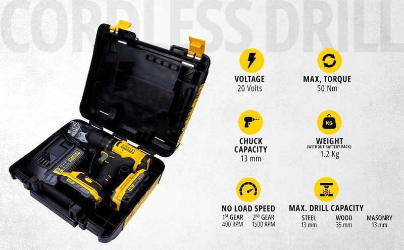 Stanley STANLEY FATMAX SCD700D2KB1 20V 20Ah 13 mm Cordless Brushed Drill Machine Driver With 2x20Ah Liion Batteries and 1pc Charger 2 Speed Gearbox 2 Years Warranty  - Image 3