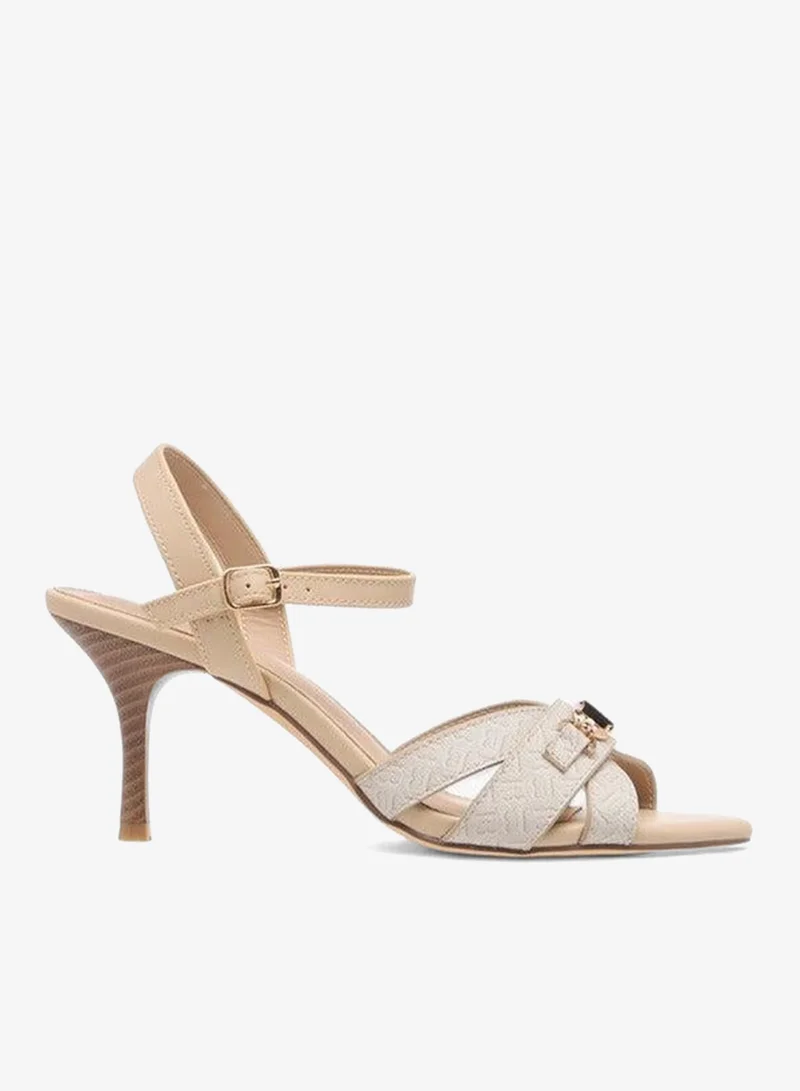 Flora Bella By Shoexpress BEIGE Flora Bella Monogram Print Sandals With Stiletto Heels And Buckle Closure for Women | Best Price UAE