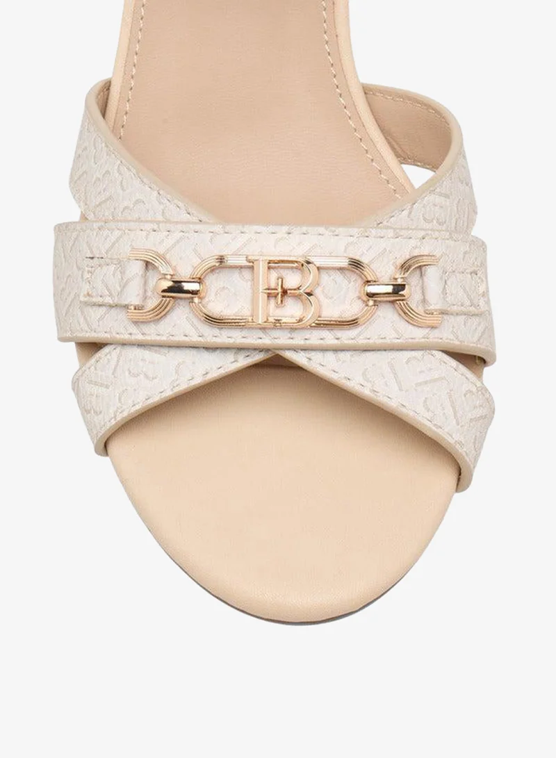 Flora Bella By Shoexpress BEIGE Flora Bella Monogram Print Sandals With Stiletto Heels And Buckle Closure for Women | Best Price UAE