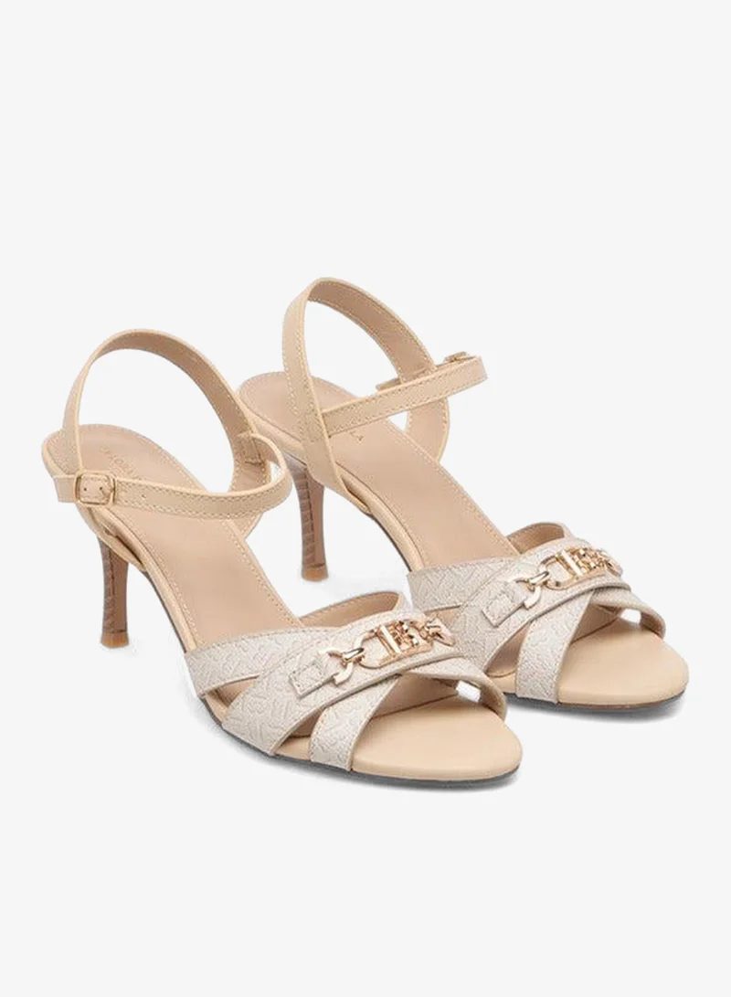 Flora Bella By Shoexpress BEIGE Flora Bella Monogram Print Sandals With Stiletto Heels And Buckle Closure for Women | Best Price UAE