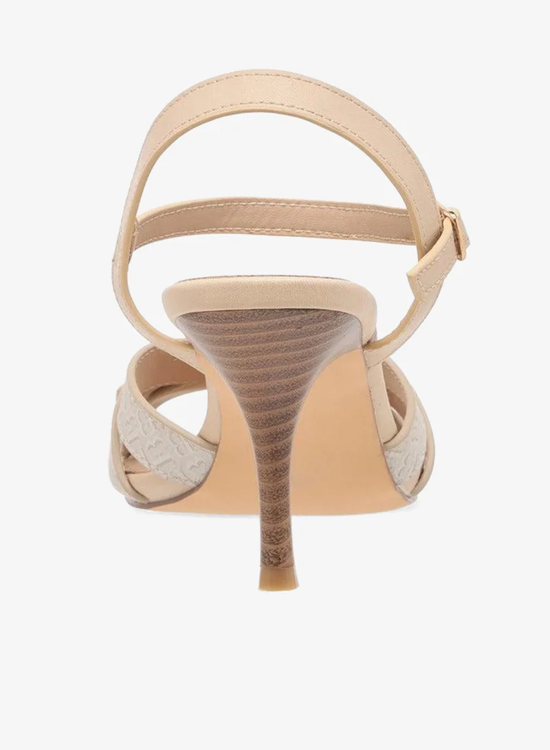 Flora Bella By Shoexpress BEIGE Flora Bella Monogram Print Sandals With Stiletto Heels And Buckle Closure for Women | Best Price UAE