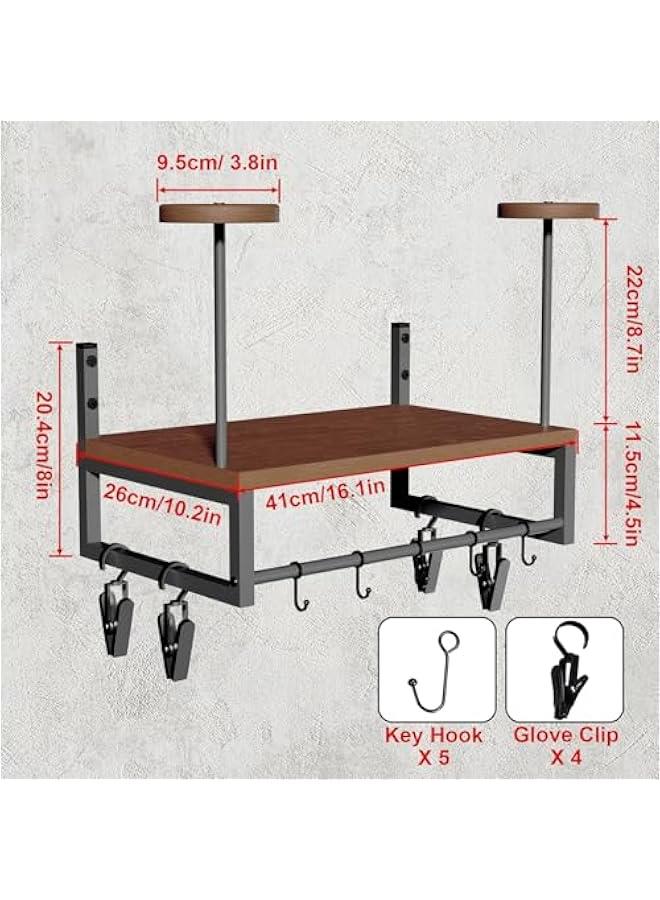 Arabest Helmet Holder Wall Mount, Retro Helmet Rack with Wooden Board, 2 Helmet Stands for Moto Gear Storage, Football Accessories Organizer, 4 Clips 5 Hooks for Hanging Gloves Keys, and Tactical Vests  - Image 5