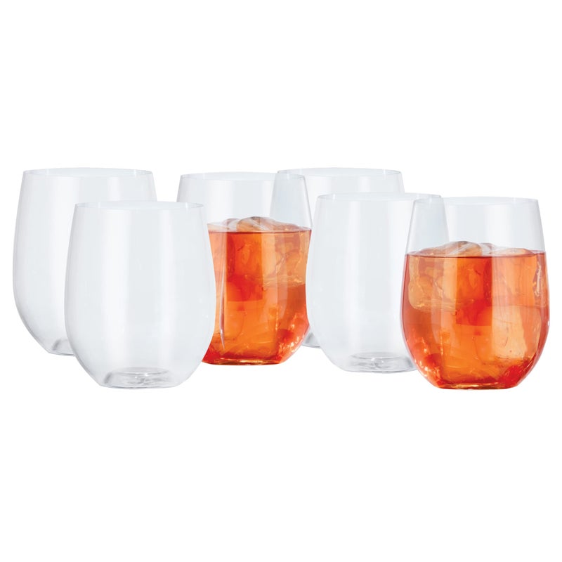 Oggi Unbreakable Wine Glasses, Set 6 - Elegant Reusable Plastic Wine Cups, Stemless Wine Glass Tumbler Design, Shatterproof Plastic, Ideal for Indoor and Outdoor Use, Recyclable - 12oz / 350ml - Image 1