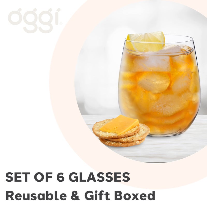 Oggi Unbreakable Wine Glasses, Set 6 - Elegant Reusable Plastic Wine Cups, Stemless Wine Glass Tumbler Design, Shatterproof Plastic, Ideal for Indoor and Outdoor Use, Recyclable - 12oz / 350ml - Image 4