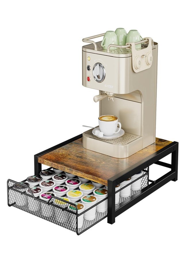 KLM Coffee Pod Holder for Keuring K-Cup,Rustic Brown Counter Storage Organizer with Sliding Drawer,Holds 35 Pods,No Assembly Required. - Image 1