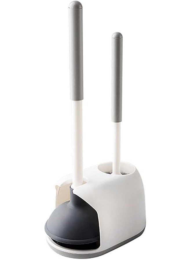 PROMASS promass Toilet Plug and Brush, 2-in-1 Toilet Brush Plug Set with Holder, Bathroom Cleaning Tool Set (White) - Image 1