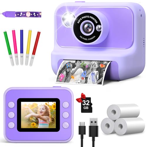 Gofunly Kids Camera Instant Print, Christmas Birthday Gifts for Girls and Boys, 1080P HD Video Digital Kids Camera with 32G Card, Toddler Camera for 3-12 Years Old, Purple - Image 1