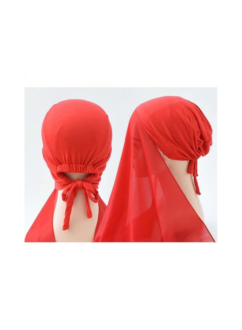 1-Piece Women Soft Chiffon Scarves,Solid Color Hijab Muslim Head Scarf,Long Wrap Plain Shawl Decorations Islamic Headscarf,Colour Red - Image 2