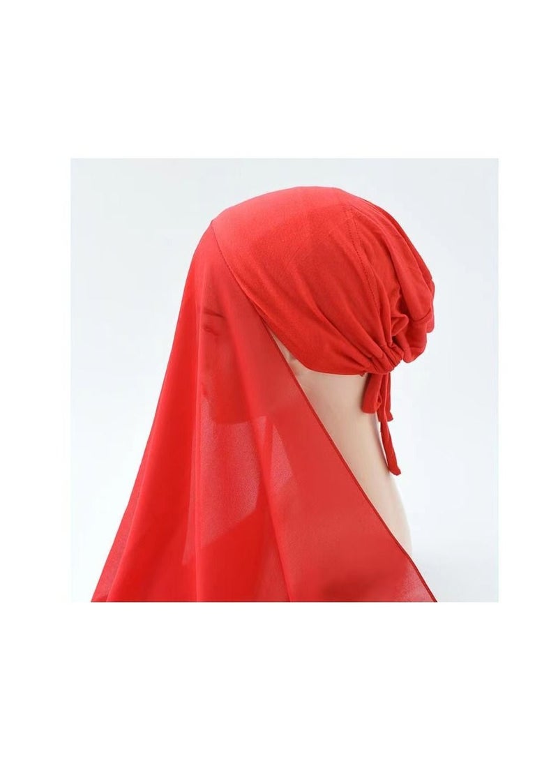 1-Piece Women Soft Chiffon Scarves,Solid Color Hijab Muslim Head Scarf,Long Wrap Plain Shawl Decorations Islamic Headscarf,Colour Red - Image 1
