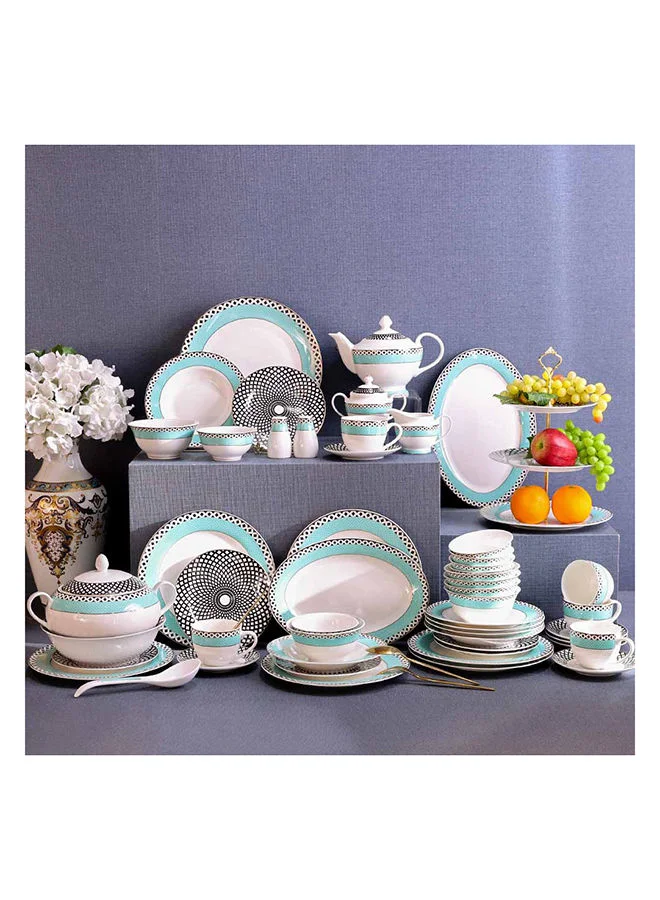 DANUBE HOME Bristol 60-Piece New Bone Dinner Set Modern Dinnerware Sets Service For 6 Includes Dinner Plates Soup Plates Salad Bowls And More - Multicolour