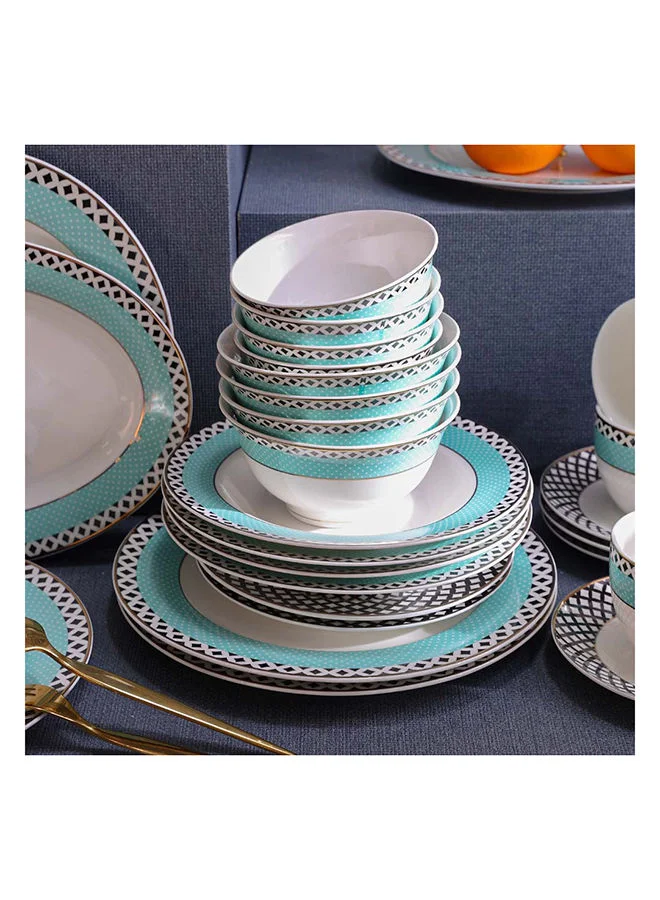 DANUBE HOME Bristol 60-Piece New Bone Dinner Set Modern Dinnerware Sets Service For 6 Includes Dinner Plates Soup Plates Salad Bowls And More - Multicolour