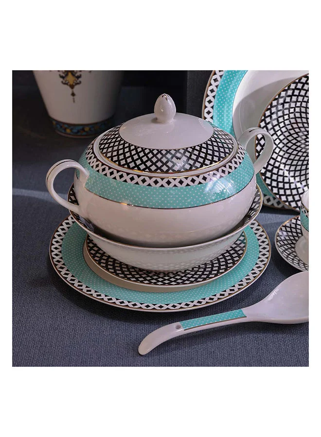 DANUBE HOME Bristol 60-Piece New Bone Dinner Set Modern Dinnerware Sets Service For 6 Includes Dinner Plates Soup Plates Salad Bowls And More - Multicolour