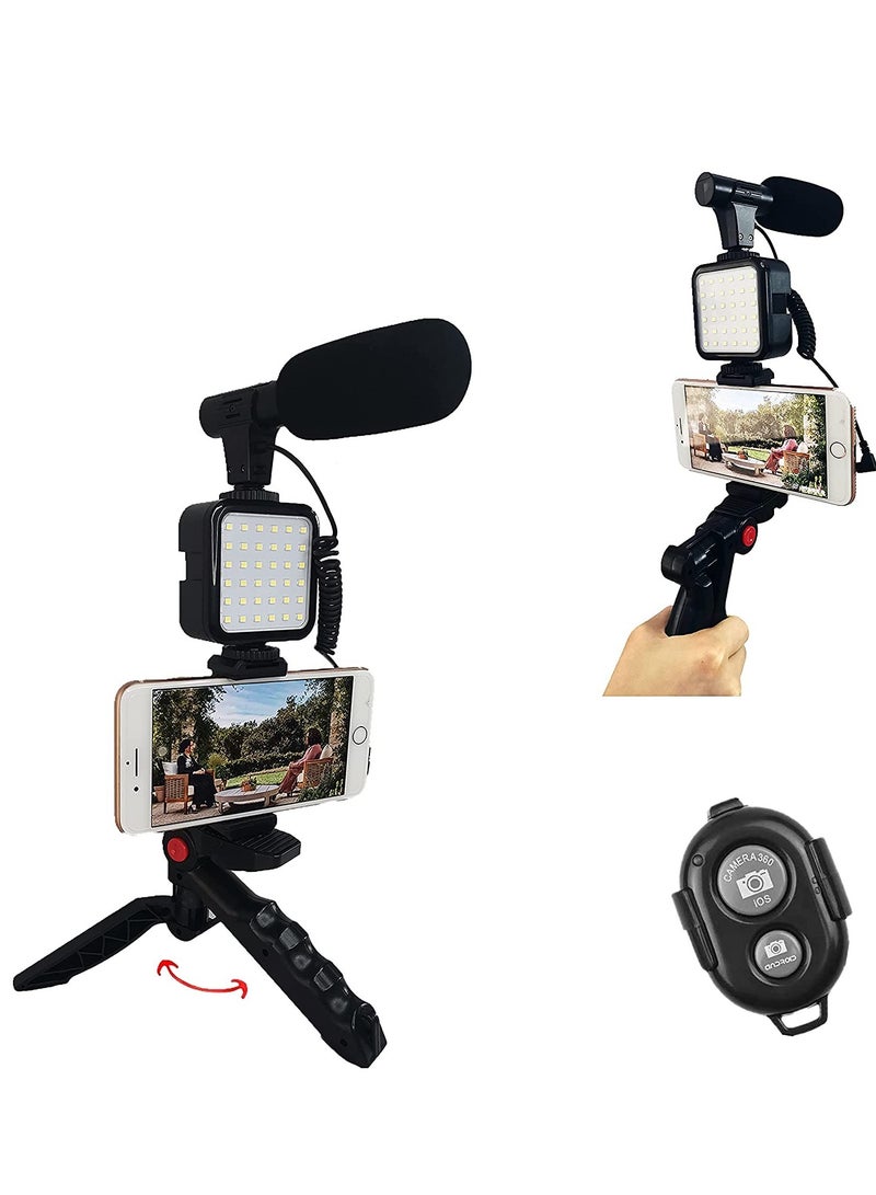 Vlogging Kit for YouTube, with Microphone and Light W64 Phone Tripod,Compatible with iPhone/Smartphone/Cameras - Image 1