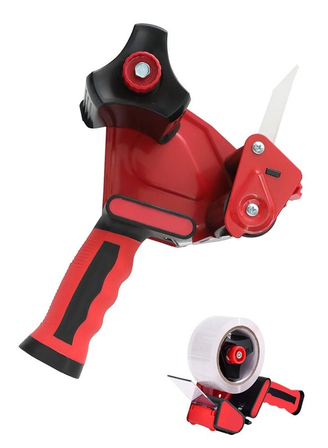 Packaging Tape Dispenser for 5cm Wide Packing Tape, 76mm Core for Carton, Packaging and Box Sealing, Silicone Handle Red