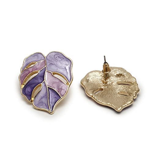 SOHI Gold Leaf Designer Stud Earrings for women and girls | Cute Indo-western earrings in Purple color | fashion jewellery | light weight earrings | Push Closure | trendy, stylish, Modern ear tops - Image 4