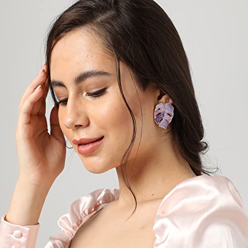 SOHI Gold Leaf Designer Stud Earrings for women and girls | Cute Indo-western earrings in Purple color | fashion jewellery | light weight earrings | Push Closure | trendy, stylish, Modern ear tops - Image 2