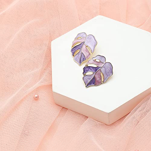 SOHI Gold Leaf Designer Stud Earrings for women and girls | Cute Indo-western earrings in Purple color | fashion jewellery | light weight earrings | Push Closure | trendy, stylish, Modern ear tops - Image 3