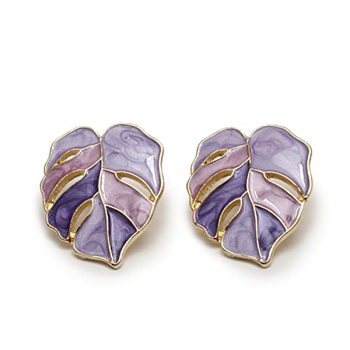 SOHI Gold Leaf Designer Stud Earrings for women and girls | Cute Indo-western earrings in Purple color | fashion jewellery | light weight earrings | Push Closure | trendy, stylish, Modern ear tops - Image 1