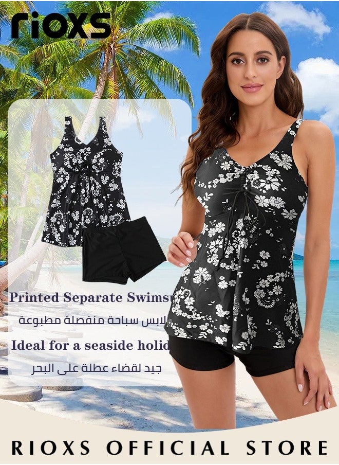 RIOXS - Womens Tankini Swimsuits Two Piece Tummy Control Bathing Suits Ruffle Swim Tank Top with Shorts Swimwear - Image 1