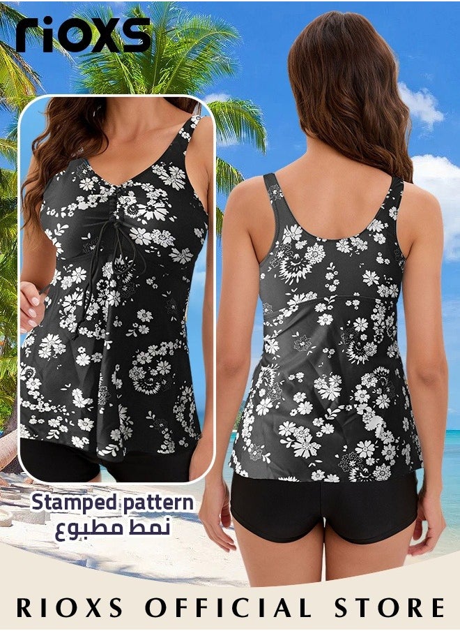 RIOXS - Womens Tankini Swimsuits Two Piece Tummy Control Bathing Suits Ruffle Swim Tank Top with Shorts Swimwear - Image 1