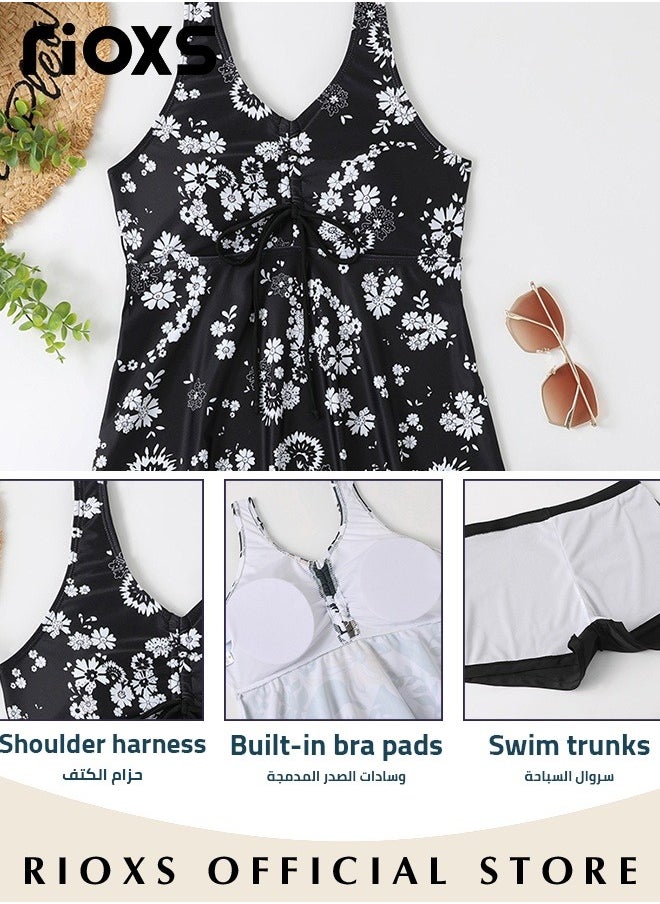 RIOXS - Womens Tankini Swimsuits Two Piece Tummy Control Bathing Suits Ruffle Swim Tank Top with Shorts Swimwear - Image 1