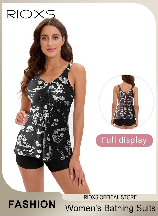 RIOXS - Womens Tankini Swimsuits Two Piece Tummy Control Bathing Suits Ruffle Swim Tank Top with Shorts Swimwear - Image 1