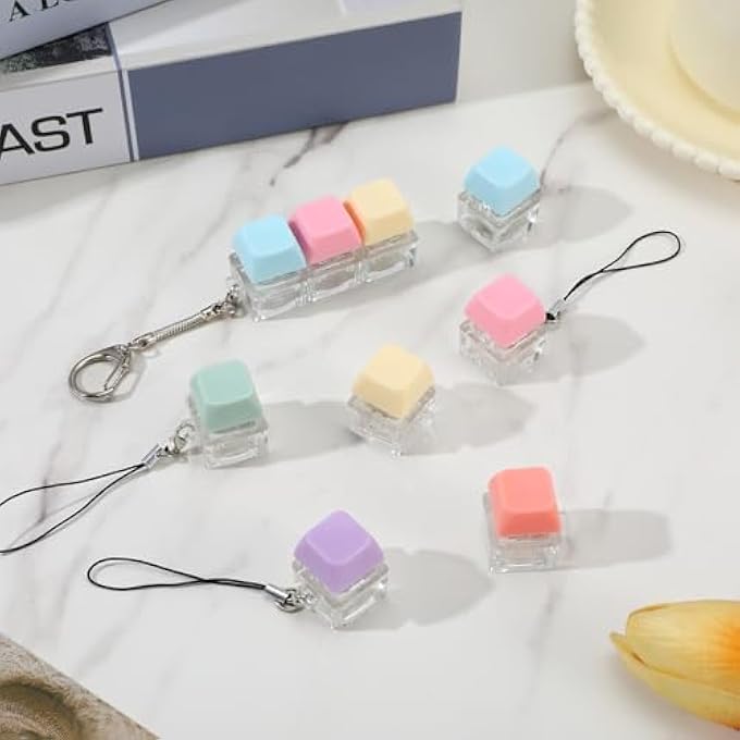 Hpmjz 7 Pcs Keyboard Fidget Keychain Fidget Clicker with Nylon Lanyard Keyboard Keychain Decompression Button Anxiety Stress Relief Gifts Silent Keyboards Fidgets for Adult - Image 2