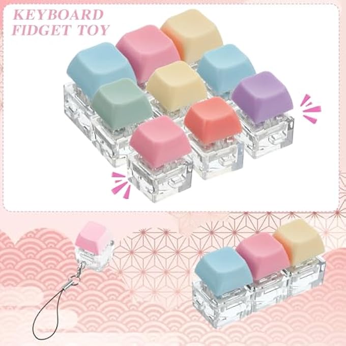 Hpmjz 7 Pcs Keyboard Fidget Keychain Fidget Clicker with Nylon Lanyard Keyboard Keychain Decompression Button Anxiety Stress Relief Gifts Silent Keyboards Fidgets for Adult - Image 1