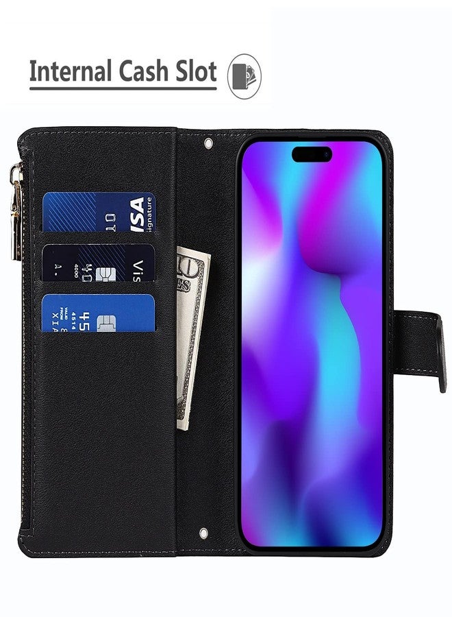 iCoverCase Compatible with iPhone 14 Pro Crossbody Case with Strap for Women, Wallet Phone Case with Card Holder, Zipper Purse PU Leather Flip Cover Case 6.1 Inch (Black) - Image 5