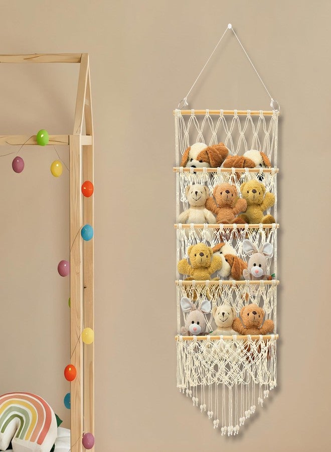 Abizarch 4-layer Versatile Plush Toy Holder Large-Capacity Vertical Toy Storage Organizer Safe Nursery Hanging Organizer Stable Stuffed Animals Holder for Kids(Beige) - Image 2