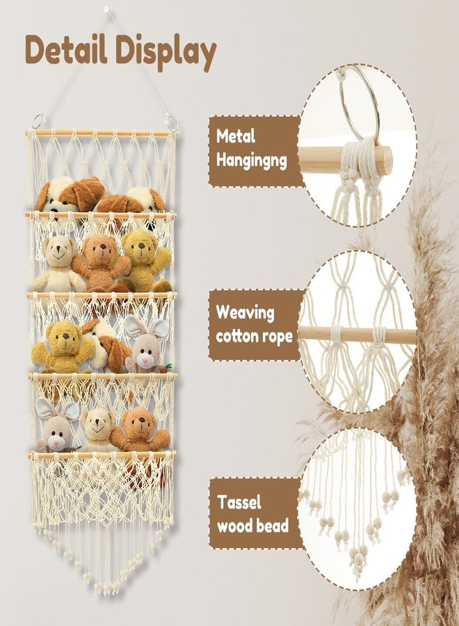 Abizarch 4-layer Versatile Plush Toy Holder Large-Capacity Vertical Toy Storage Organizer Safe Nursery Hanging Organizer Stable Stuffed Animals Holder for Kids(Beige) - Image 4