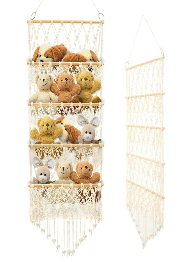 Abizarch 4-layer Versatile Plush Toy Holder Large-Capacity Vertical Toy Storage Organizer Safe Nursery Hanging Organizer Stable Stuffed Animals Holder for Kids(Beige) - Image 1