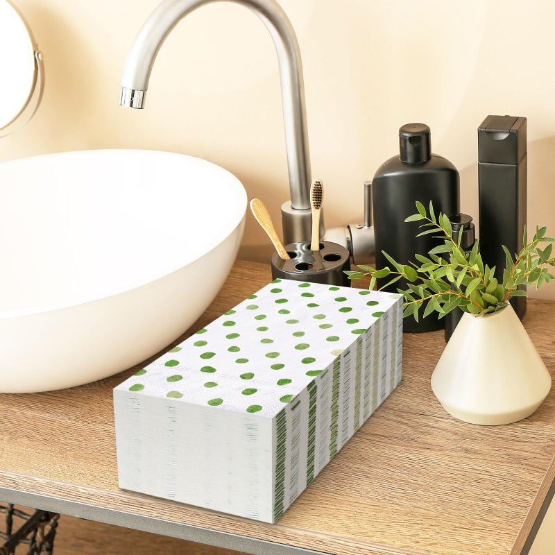 Whaline مناديل ضيوف ورقية بنقاط بولكا من وايلين باللون الأبيض والأخضر المريمي 3 طبقات مناديل قابلة للتصرف مناديل يد لتناول العشاء لوازم حفلات الزفاف ديكور الطاولة 80 قطعة - Image 5