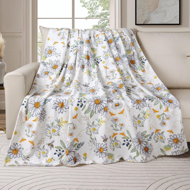 Tupmnbry Floral Throw Blanket Daisy Sunflower Blanket Super Soft Flannel Fleece Blankets Lightweight Fluffy Plush Bed Blanket for Bedding Sofa and Travel 50X60