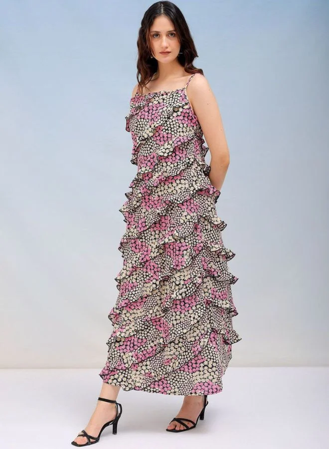 Freehand  Women Fit and Flared Ditsy Printed Square Neck Sleeveless Maxi Dress for Women | Best Price UAE