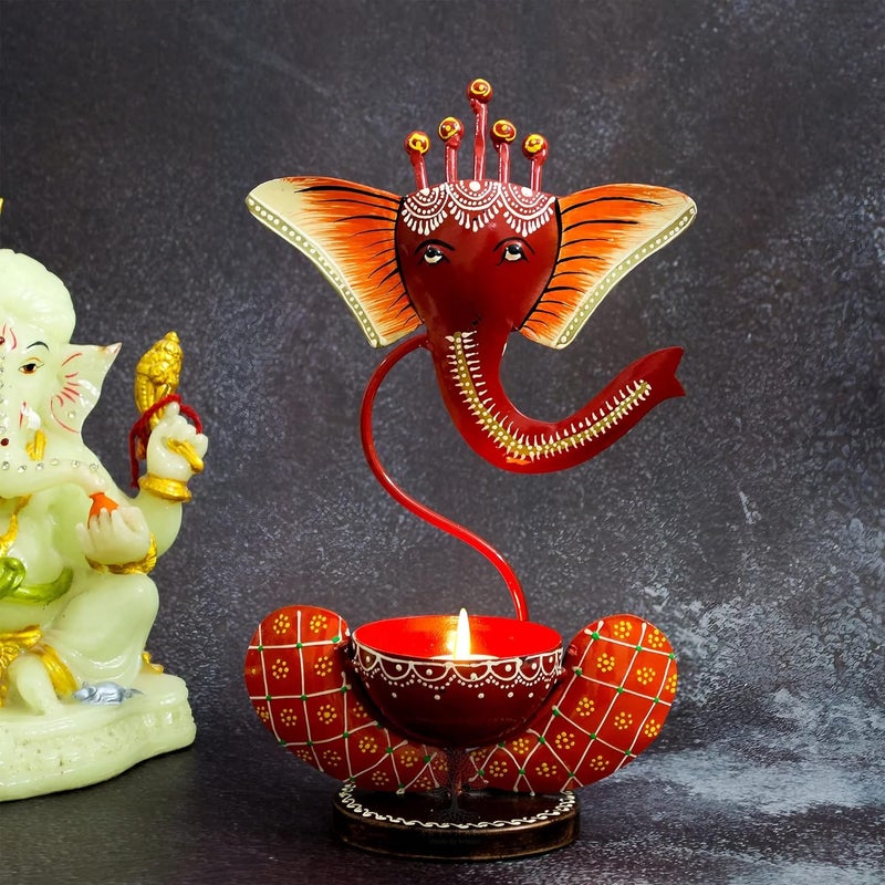 Tealight Holder for Home DecorFigurineHome Decorative ItemsHome Decor Items for Living RoomPooja Room Decoration ItemGift ItemsDiwali Gift Items Tea Light Stand Ganesha Candle Holders RED