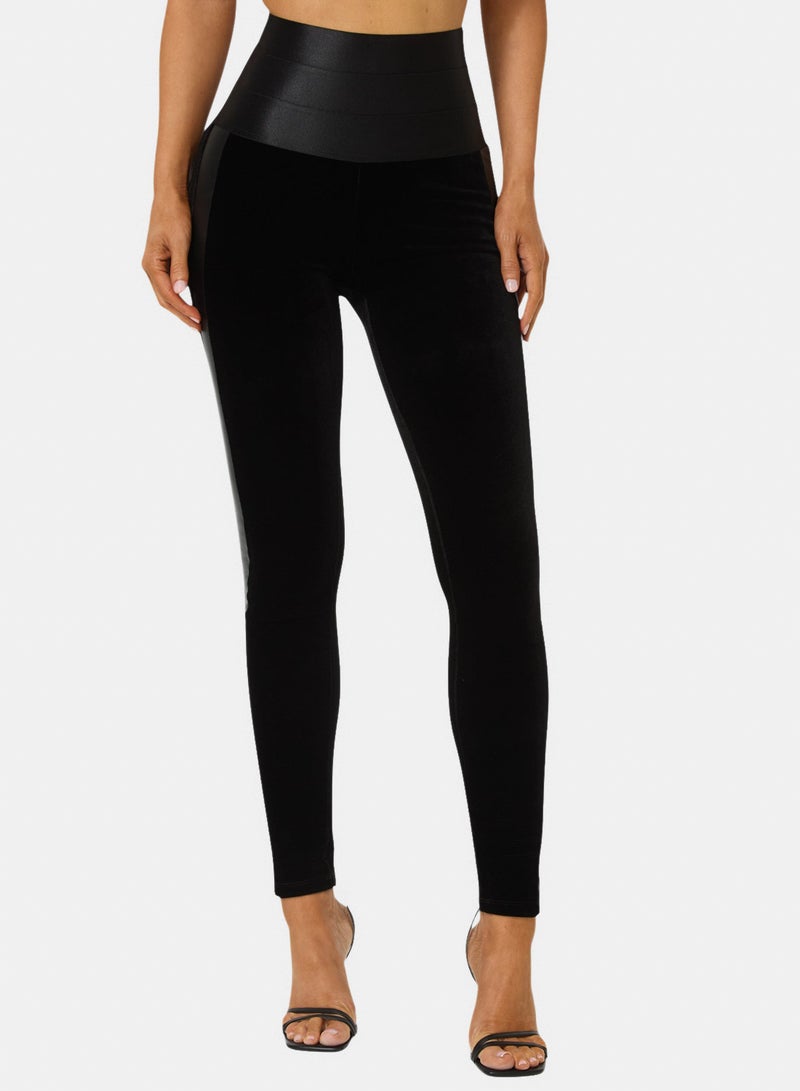 bebe High Waist Elastic Waistband Velour Legging - Image 1
