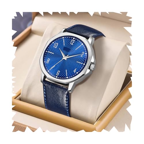 Acnos Fashion Analog Watch Blue Dial Case Men's Watch Leather Multi Color Band Quartz Movement Scratch-Resistant - Image 1