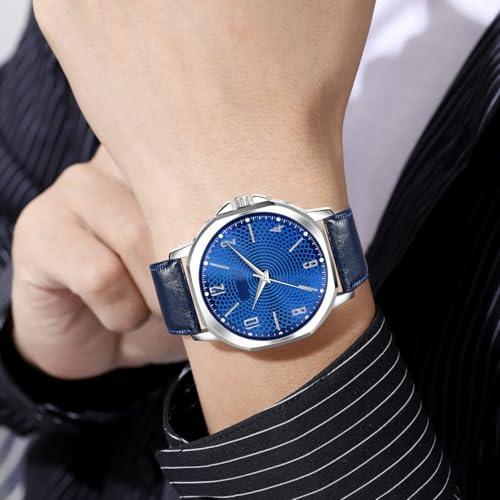 Acnos Fashion Analog Watch Blue Dial Case Men's Watch Leather Multi Color Band Quartz Movement Scratch-Resistant - Image 2