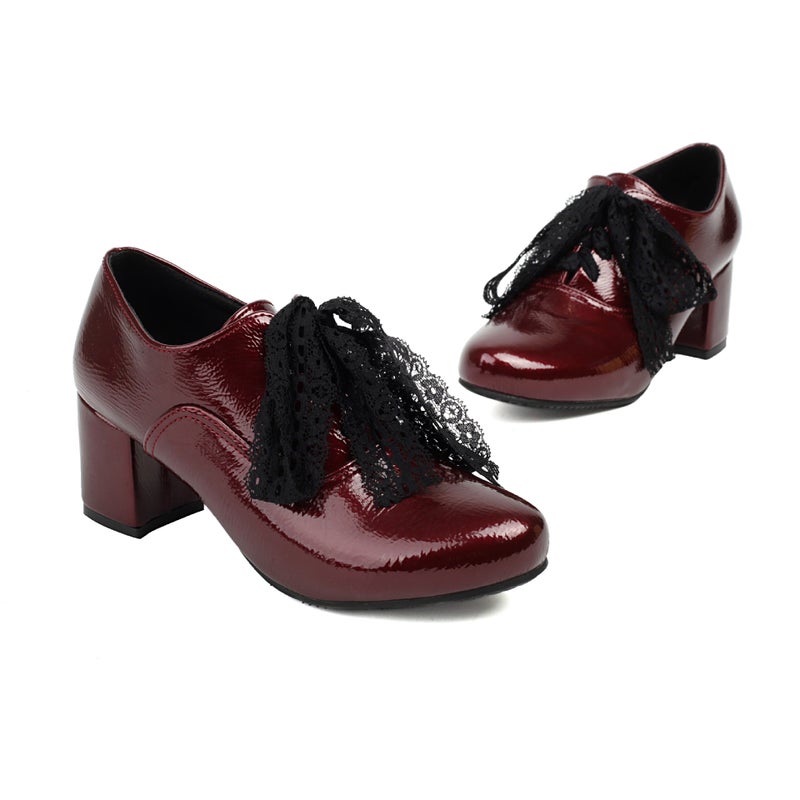 Supply High Heel Paint 40-48 Round Head Thick Heel Lace-Up Korean Ribbon Work Shoes - Image 1