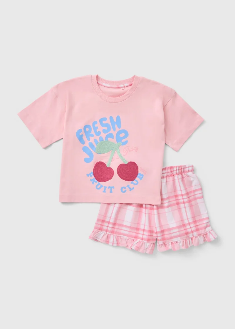 ماتلان Girls Pink Cherry Check Top & Shorts Set