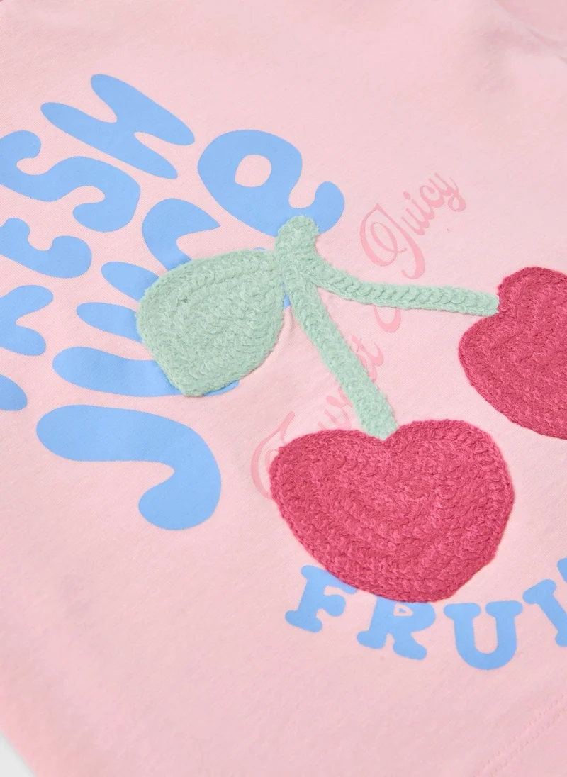 ماتلان Girls Pink Cherry Check Top & Shorts Set