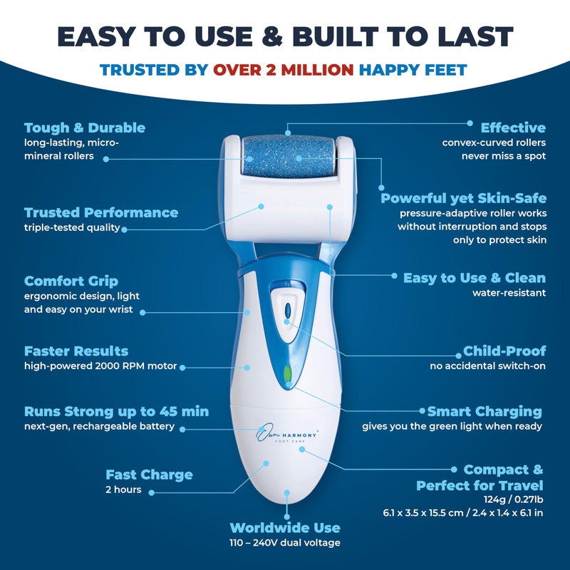 Own Harmony Electric Callus Remover: Own Harmony Professional Pedicure Tools Foot Care For Women  Rechargeable Foot Scrubber  Cr900 Electronic Feet File Pedi Sander Best For Hard Cracked Dry Dead Skin  3 Rollers - Image 3