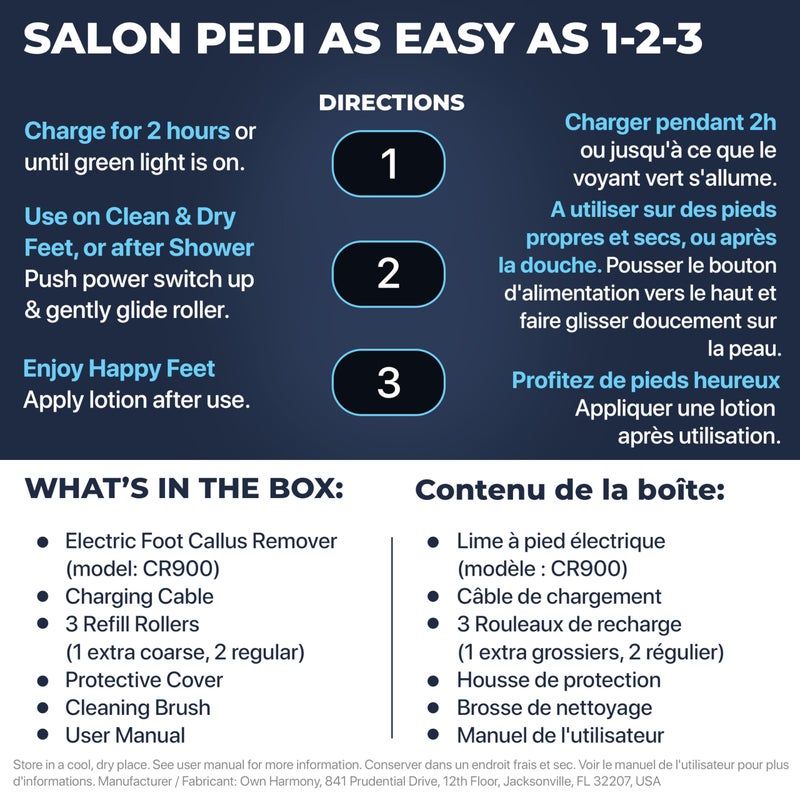 Own Harmony Electric Callus Remover: Own Harmony Professional Pedicure Tools Foot Care For Women  Rechargeable Foot Scrubber  Cr900 Electronic Feet File Pedi Sander Best For Hard Cracked Dry Dead Skin  3 Rollers - Image 5