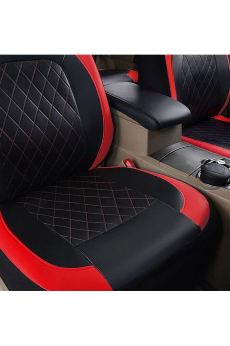 KYD 9 Pieces Universal Car Seat Covers Set, Black & Red PU Leather Auto Seat Protectors Full Set for Most Vehicle - Image 3