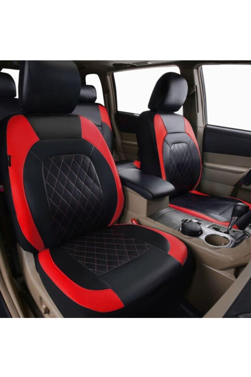 KYD 9 Pieces Universal Car Seat Covers Set, Black & Red PU Leather Auto Seat Protectors Full Set for Most Vehicle - Image 4