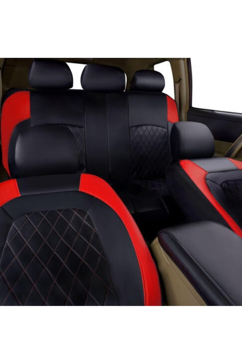 KYD 9 Pieces Universal Car Seat Covers Set, Black & Red PU Leather Auto Seat Protectors Full Set for Most Vehicle - Image 5