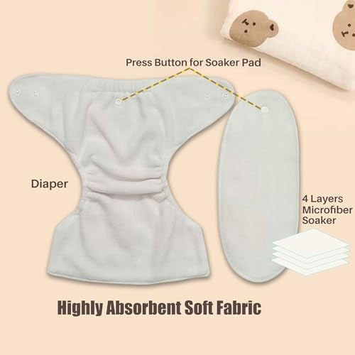 Toddlory Premium Reusable Cloth Diapers with inserts (Soakers) | Up to 5 hours of trusted leak protection with advanced 4-layer technology — designed to keep your baby’s skin healthy and happy | Unisex designs, Suitable for all babies from 0 to 3 years or 2.5 to 15 kgs | Rash-Free Softness | Grow-With-Me Fit | All day Comfort for the Little Explorers | Pack of 3 (3 diapers & 3 inserts) | Combo Style:Little stars + Good Dreams + Blue Space, 0 to 3 years - Image 4