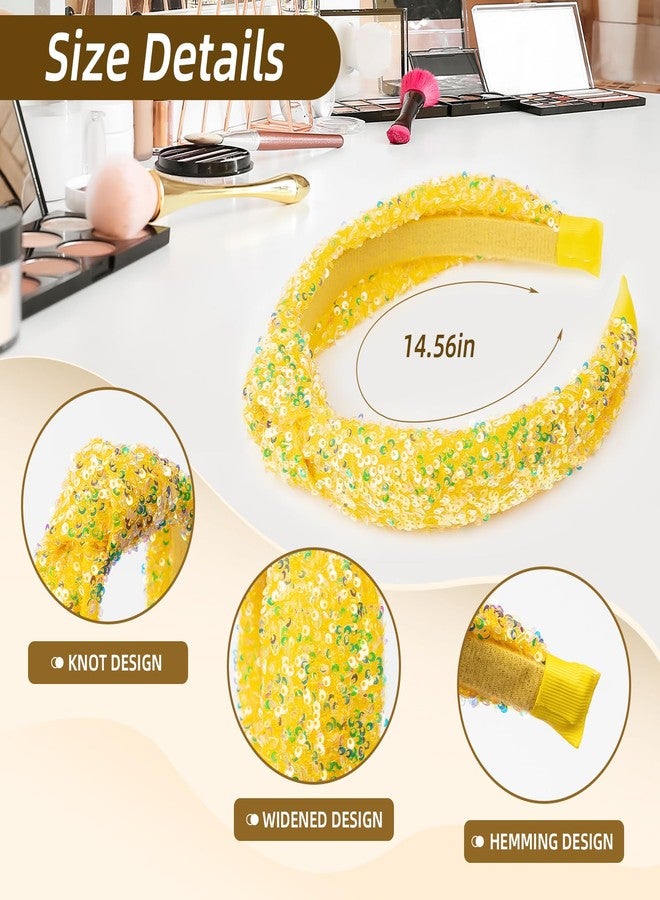 BLAAROOM Glitter Knotted Headband for Girls, Wide Sparkly Sequin Little Girl Headbands, Hair Bands Accessories Stocking Stuffers Teen Girl Gifts - Yellow - Image 3