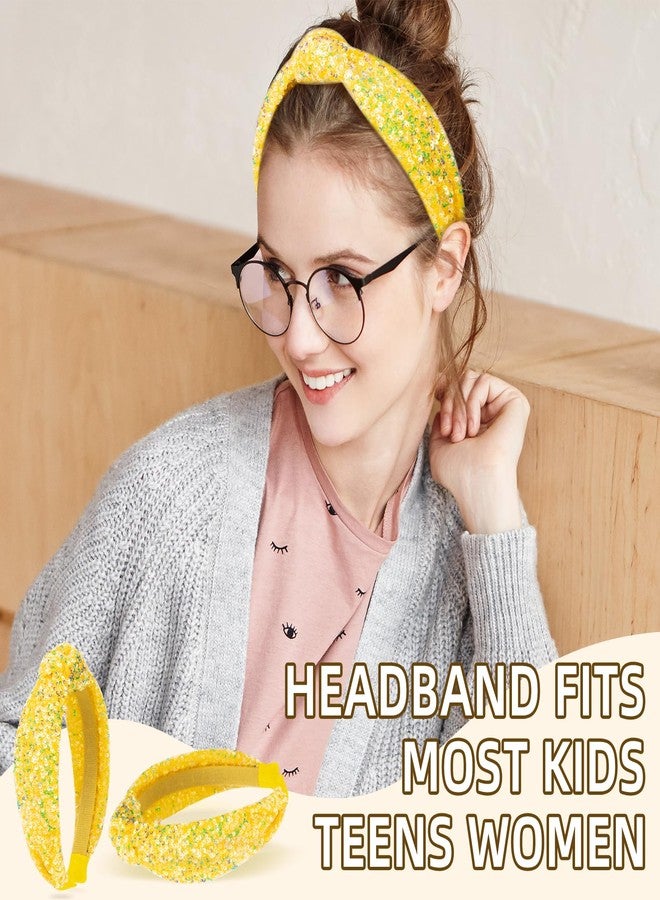 BLAAROOM Glitter Knotted Headband for Girls, Wide Sparkly Sequin Little Girl Headbands, Hair Bands Accessories Stocking Stuffers Teen Girl Gifts - Yellow - Image 5